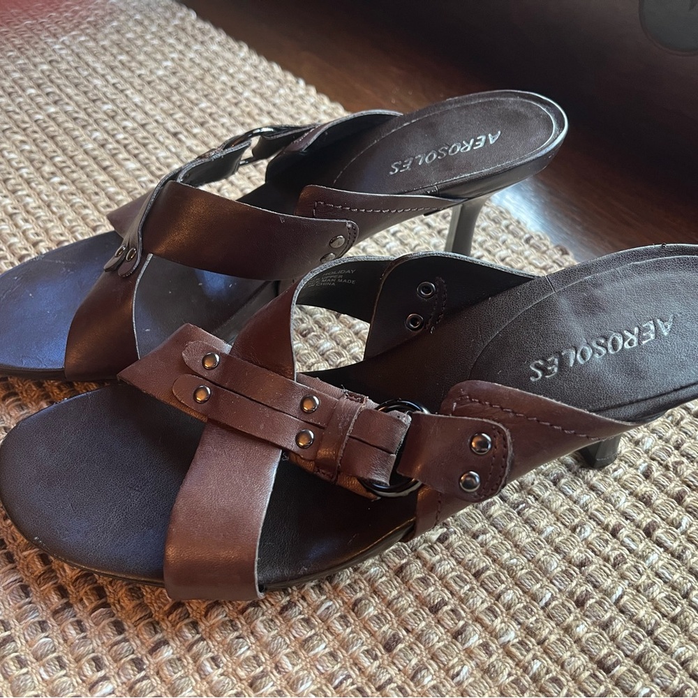 AEROSOLES Dark Brown Women's Heeled Sandals Slide on Mules Size 8.5